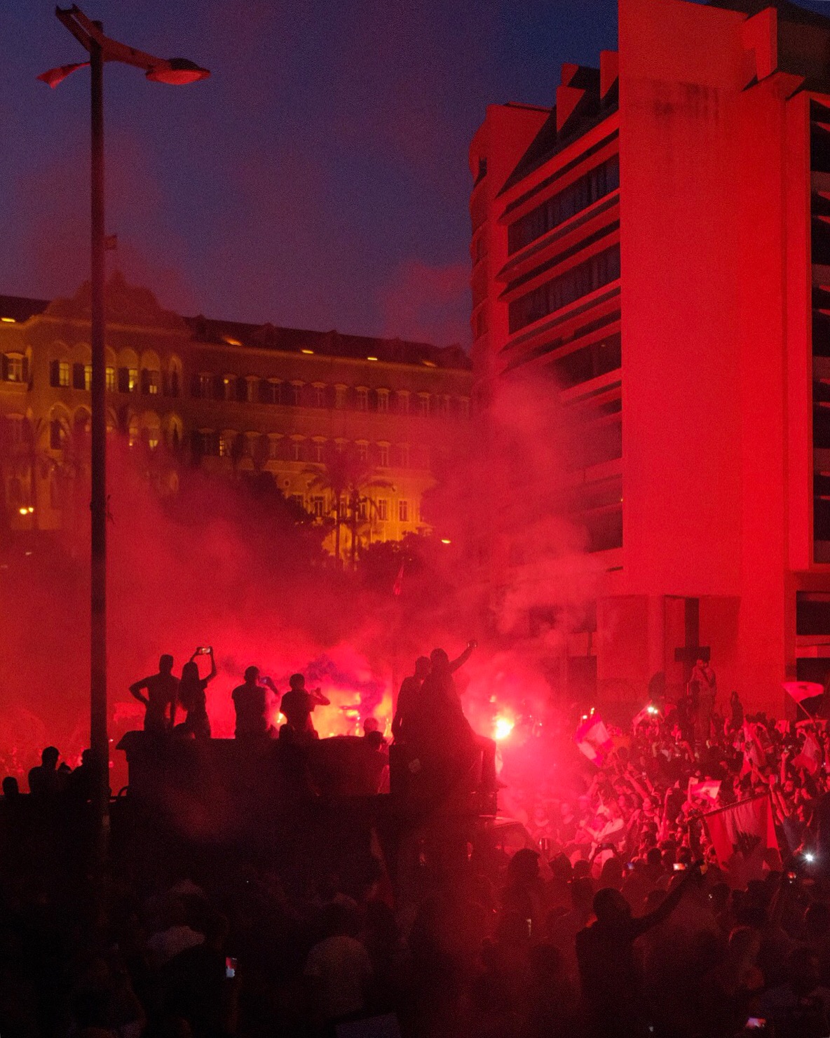People gathering on the fifth night of the revolution. 21 October 2019.  